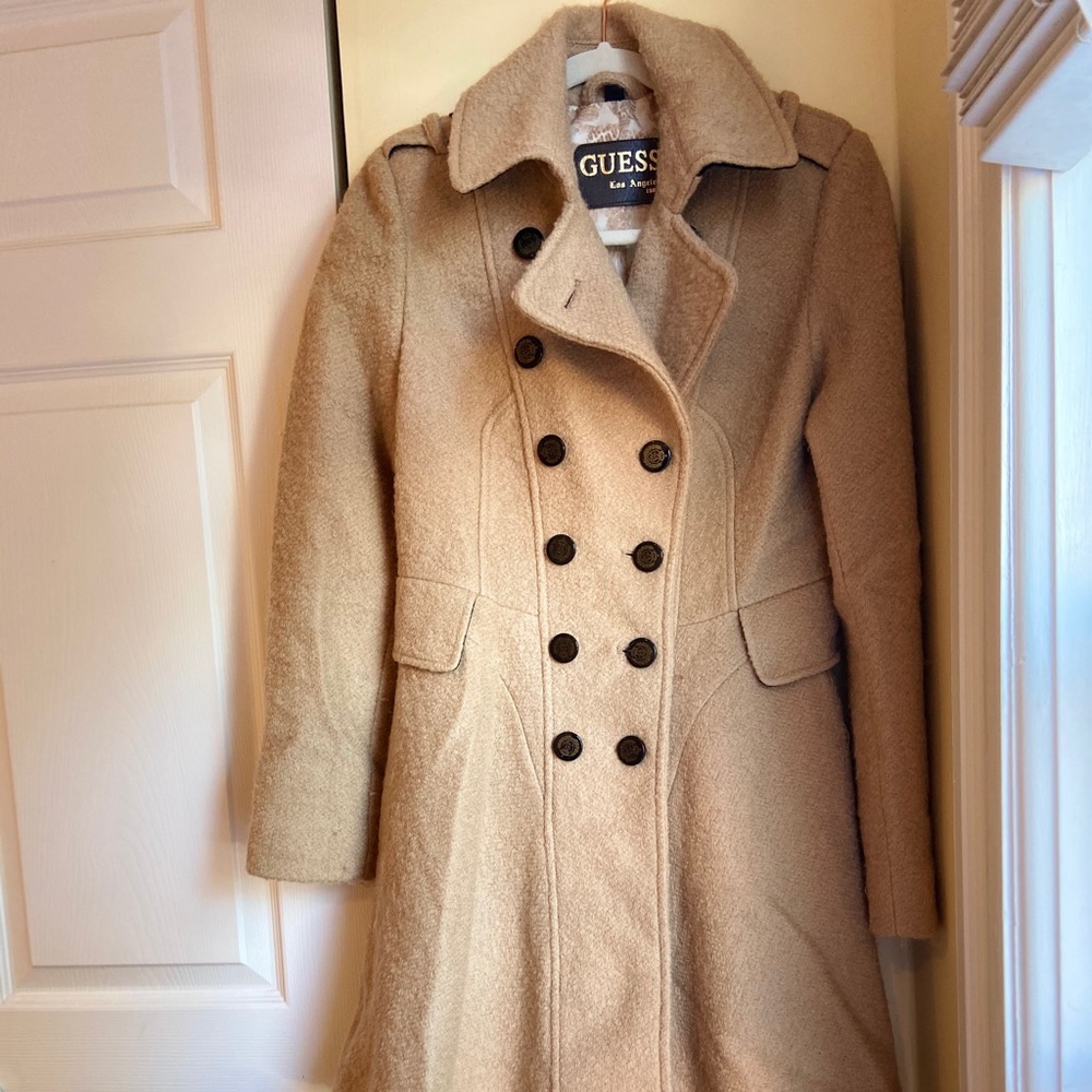 GUESS Wool Blend Tench Coat in beige